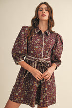 Load image into Gallery viewer, NEWEST ARRIVAL Burgundy Floral Button Down Dress
