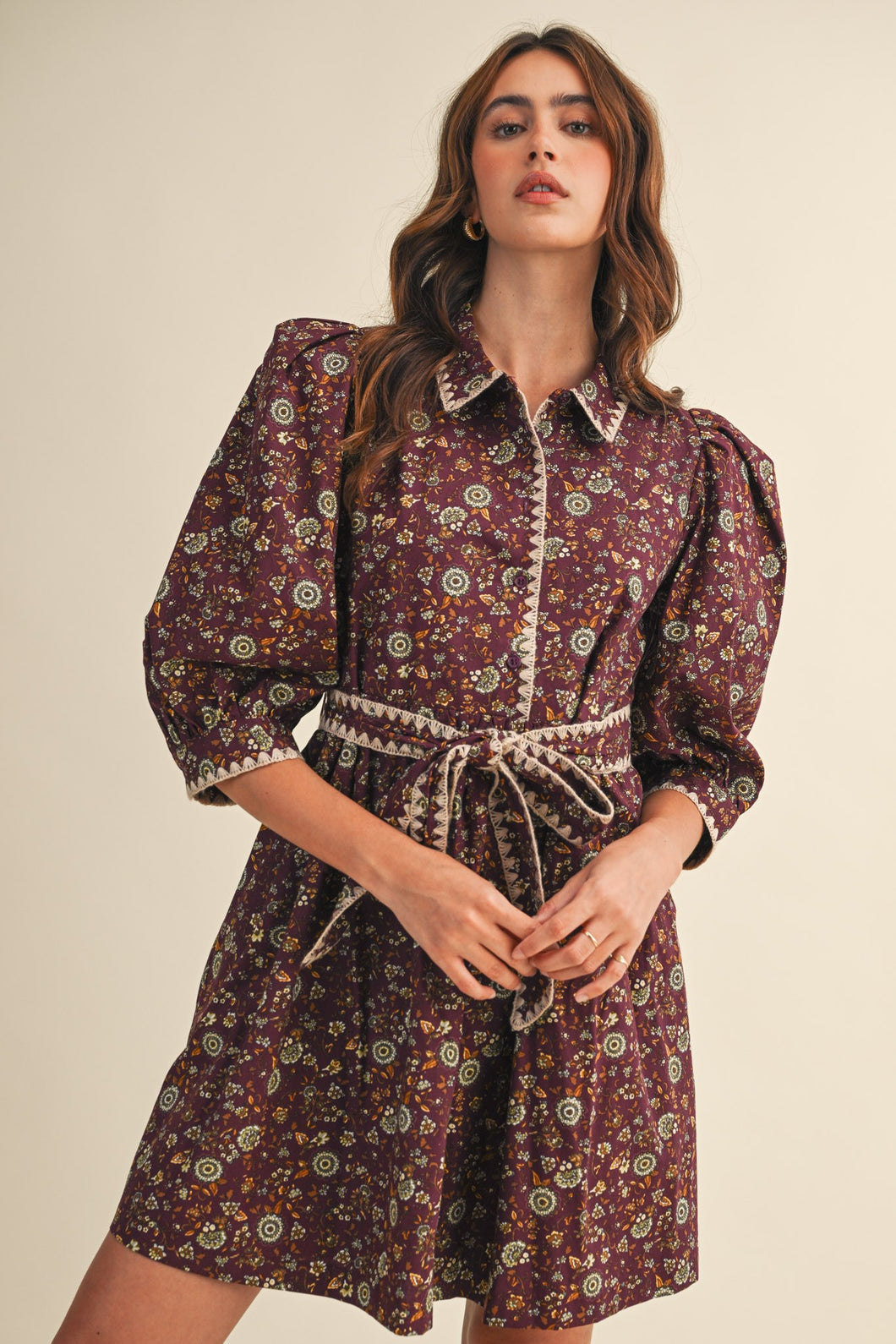NEWEST ARRIVAL Burgundy Floral Button Down Dress