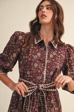 Load image into Gallery viewer, NEWEST ARRIVAL Burgundy Floral Button Down Dress
