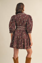Load image into Gallery viewer, NEWEST ARRIVAL Burgundy Floral Button Down Dress
