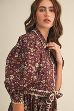 Load image into Gallery viewer, NEWEST ARRIVAL Burgundy Floral Button Down Dress
