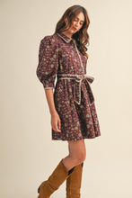 Load image into Gallery viewer, NEWEST ARRIVAL Burgundy Floral Button Down Dress
