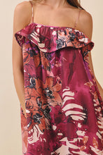Load image into Gallery viewer, NEWEST ARRIVAL Wine Satin Floral Flowy Midi Dress
