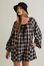 Load image into Gallery viewer, NEWEST ARRIVAL Black Plaid Long Sleeve Romper
