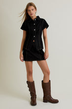 Load image into Gallery viewer, NEWEST ARRIVAL Short Sleeve Black Denim Mini Skirt Set

