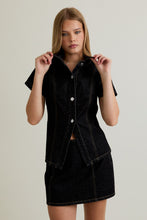 Load image into Gallery viewer, NEWEST ARRIVAL Short Sleeve Black Denim Mini Skirt Set
