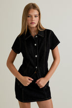 Load image into Gallery viewer, NEWEST ARRIVAL Short Sleeve Black Denim Mini Skirt Set
