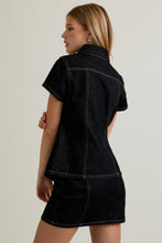 Load image into Gallery viewer, NEWEST ARRIVAL Short Sleeve Black Denim Mini Skirt Set
