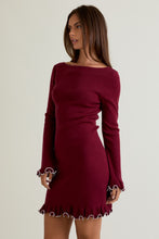 Load image into Gallery viewer, NEWEST ARRIVAL Burgundy/Ivory Ruffle Hem Sweater Dress
