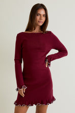 Load image into Gallery viewer, NEWEST ARRIVAL Burgundy/Ivory Ruffle Hem Sweater Dress
