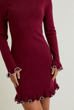 Load image into Gallery viewer, NEWEST ARRIVAL Burgundy/Ivory Ruffle Hem Sweater Dress
