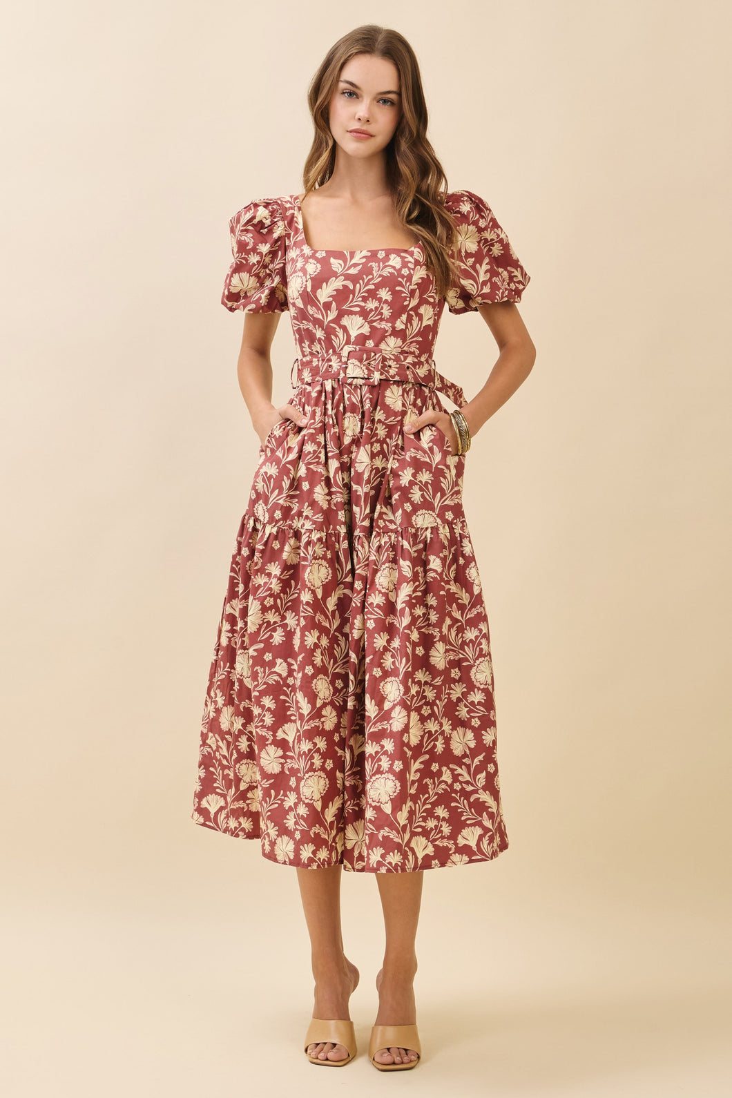 NEWEST ARRIVAL Fall Floral Puff Sleeve Midi Dress