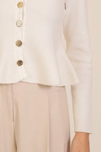 Load image into Gallery viewer, NEWEST ARRIVAL Off White Gold Button Peplum Sweater
