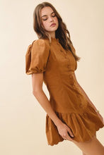 Load image into Gallery viewer, NEWEST ARRIVAL Camel Brown Suede Ruffle Hem Dress
