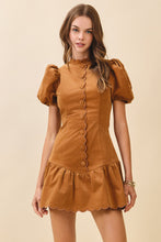 Load image into Gallery viewer, NEWEST ARRIVAL Camel Brown Suede Ruffle Hem Dress
