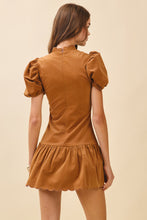 Load image into Gallery viewer, NEWEST ARRIVAL Camel Brown Suede Ruffle Hem Dress
