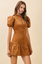 Load image into Gallery viewer, NEWEST ARRIVAL Camel Brown Suede Ruffle Hem Dress
