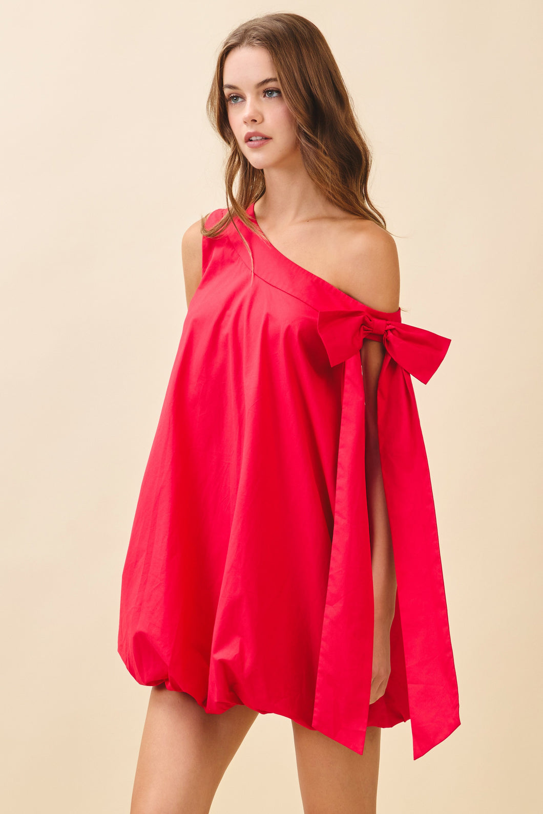 NEWEST ARRIVAL Red Off Shoulder Bubble Dress