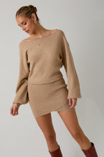 Load image into Gallery viewer, NEWEST ARRIVAL Tan Boatneck Sweater Mini Dress
