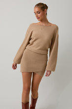 Load image into Gallery viewer, NEWEST ARRIVAL Tan Boatneck Sweater Mini Dress
