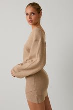 Load image into Gallery viewer, NEWEST ARRIVAL Tan Boatneck Sweater Mini Dress
