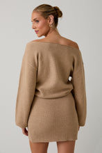 Load image into Gallery viewer, NEWEST ARRIVAL Tan Boatneck Sweater Mini Dress
