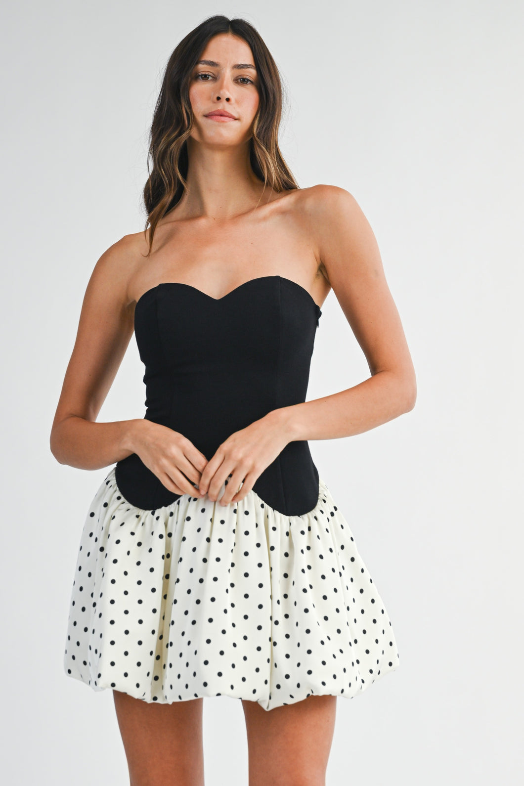 NEWEST ARRIVAL Strapless Polka Dot Bubble Mini Dress