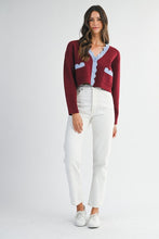 Load image into Gallery viewer, NEWEST ARRIVAL Burgundy Wine Scallop Trim Cardigan

