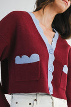 Load image into Gallery viewer, NEWEST ARRIVAL Burgundy Wine Scallop Trim Cardigan
