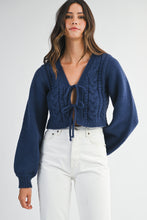 Load image into Gallery viewer, NEWEST ARRIVAL Navy or Cream Front Tie Cardigan Sweater
