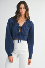 Load image into Gallery viewer, NEWEST ARRIVAL Navy or Cream Front Tie Cardigan Sweater
