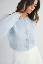 Load image into Gallery viewer, NEWEST ARRIVAL Baby Blue Round Neck Button Front Cardigan
