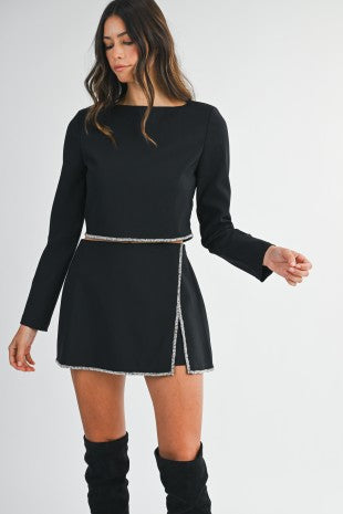 NEWEST ARRIVAL Black CZ Trim Skirt Set