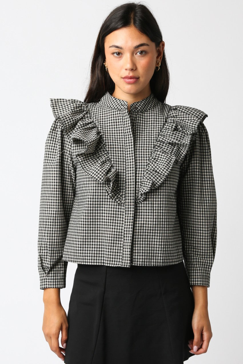 NEWEST ARRIVAL Black Gingham Ruffle Blouse
