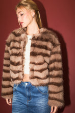 Load image into Gallery viewer, NEWEST ARRIVAL Mocha Brown Striped Short Fur Jacket
