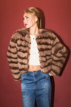 Load image into Gallery viewer, NEWEST ARRIVAL Mocha Brown Striped Short Fur Jacket
