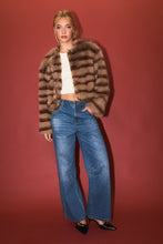 Load image into Gallery viewer, NEWEST ARRIVAL Mocha Brown Striped Short Fur Jacket

