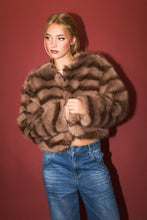 Load image into Gallery viewer, NEWEST ARRIVAL Mocha Brown Striped Short Fur Jacket
