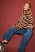 Load image into Gallery viewer, NEWEST ARRIVAL Mocha Brown Striped Short Fur Jacket
