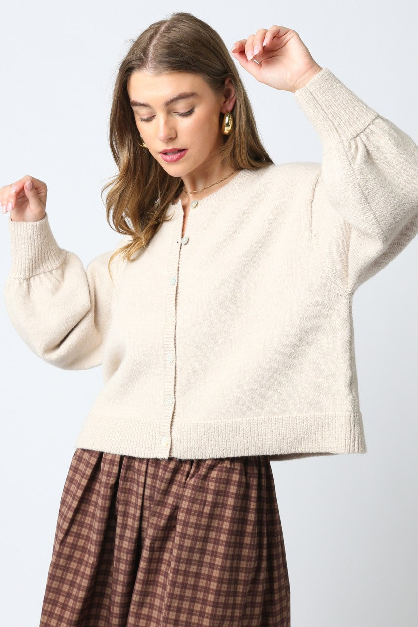 NEWEST ARRIVAL Light Taupe Balloon Sleeve Cardigan