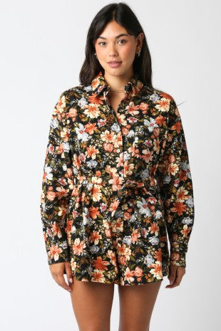 NEWEST ARRIVAL Black Floral Long Sleeve Denim Romper