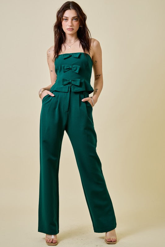 slim fit dress slacks Hunter Green Bow Strapless Pants Set – Five Points Boutique