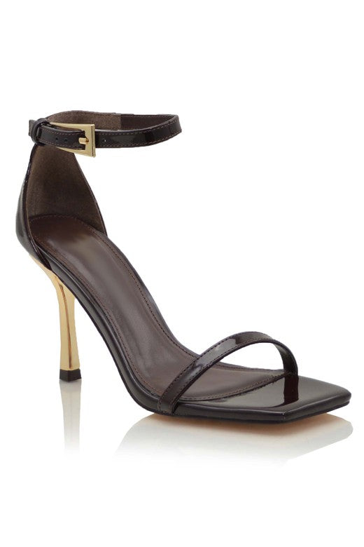 NEWEST ARRIVAL Chocolate Brown Gold Skinny Heels