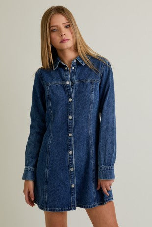 NEWEST ARRIVAL Denim Long Sleeve Button Front Dress