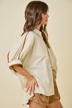 Load image into Gallery viewer, NEWEST ARRIVAL *PREORDER 8/28* Tan/Brown Piping Contrast Oversized Button Down Top
