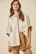 Load image into Gallery viewer, NEWEST ARRIVAL *PREORDER 8/28* Tan/Brown Piping Contrast Oversized Button Down Top
