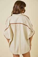 Load image into Gallery viewer, NEWEST ARRIVAL *PREORDER 8/28* Tan/Brown Piping Contrast Oversized Button Down Top
