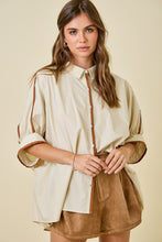 Load image into Gallery viewer, NEWEST ARRIVAL *PREORDER 8/28* Tan/Brown Piping Contrast Oversized Button Down Top
