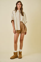 Load image into Gallery viewer, NEWEST ARRIVAL *PREORDER 8/28* Tan/Brown Piping Contrast Oversized Button Down Top
