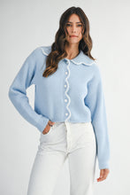 Load image into Gallery viewer, NEWEST ARRIVAL Blue Fuzzy Knit Scallop Peter Pan Collar Cardigan Sweater
